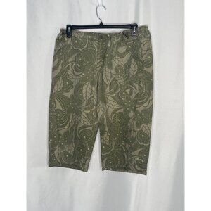 Columbia Womens Olive Floral Print Capris Size L Adjustable Waist 70% Cotton 30%